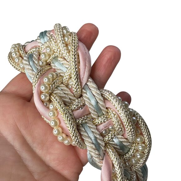 Vintage Braided Leather Belt Brown Cord Western Cottagecore Boho 80s Sz M - Picture 3 of 7